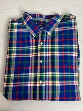 Polo Ralph Lauren Classic Fit Men's Shirt  Blue White Plaid  Long Sleeve  3XL